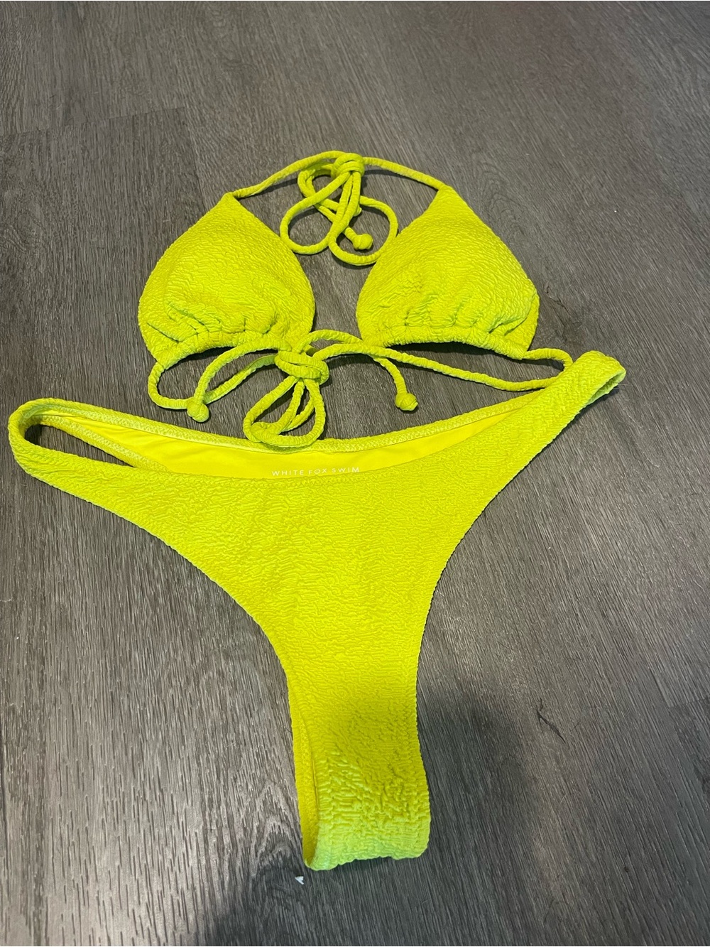 White Fox Boutique Neon Lime Textured Triangle Bikini